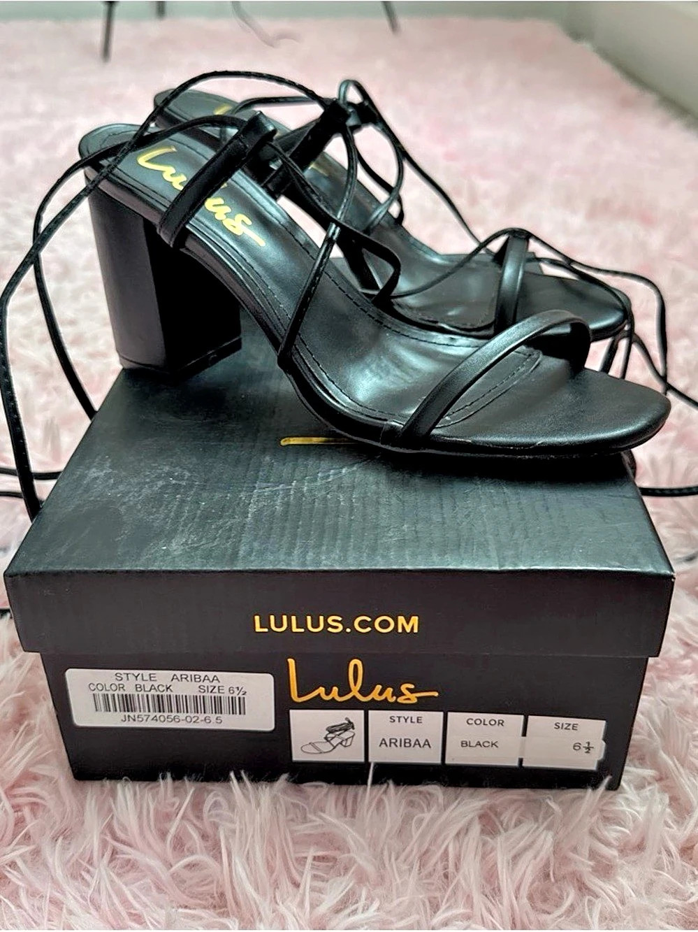Lulus Aribaa Black Lace-Up High Heel Sandals Heels US 6.5